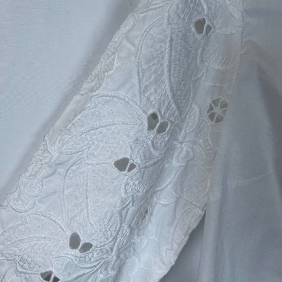 Ann Taylor Factory White Blouse W/ Embroidered Sleeves Sz XS - Picture 3 of 7